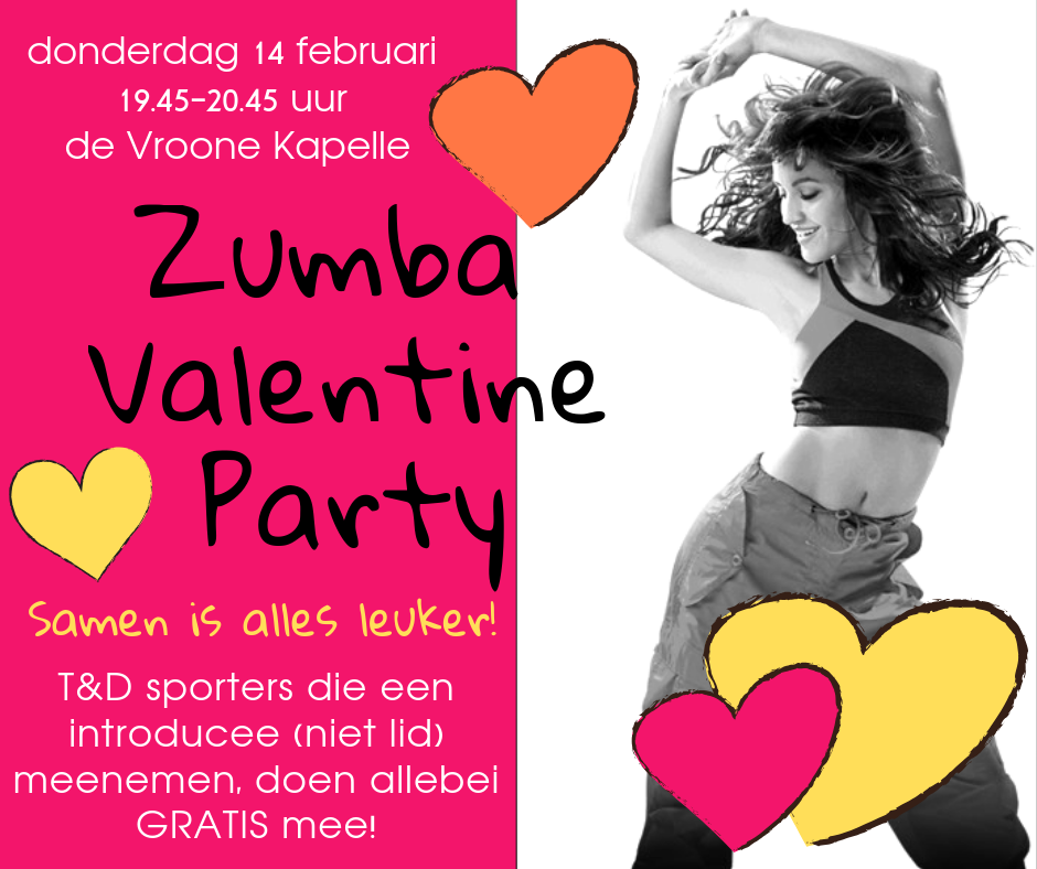 Donderdag 14 februari 2019 19.45-20.45 uur Zumba Valentine Party